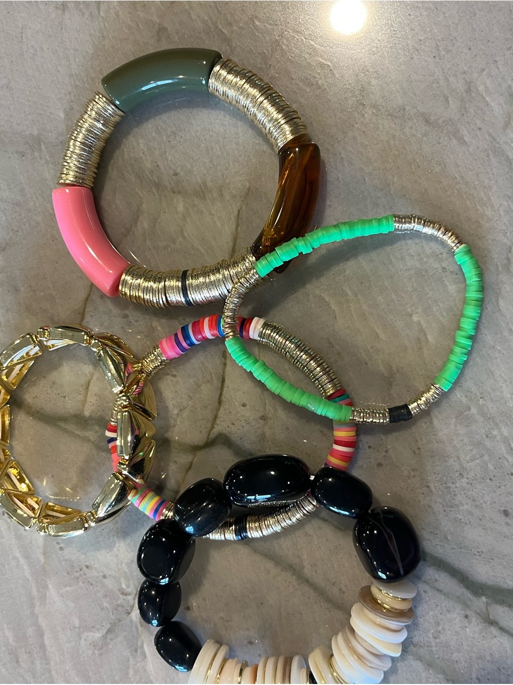 ALLIE AND BESS Stretch Bracelet Set Pink, Green, Black & Gold Accents - Picture 9 of 9